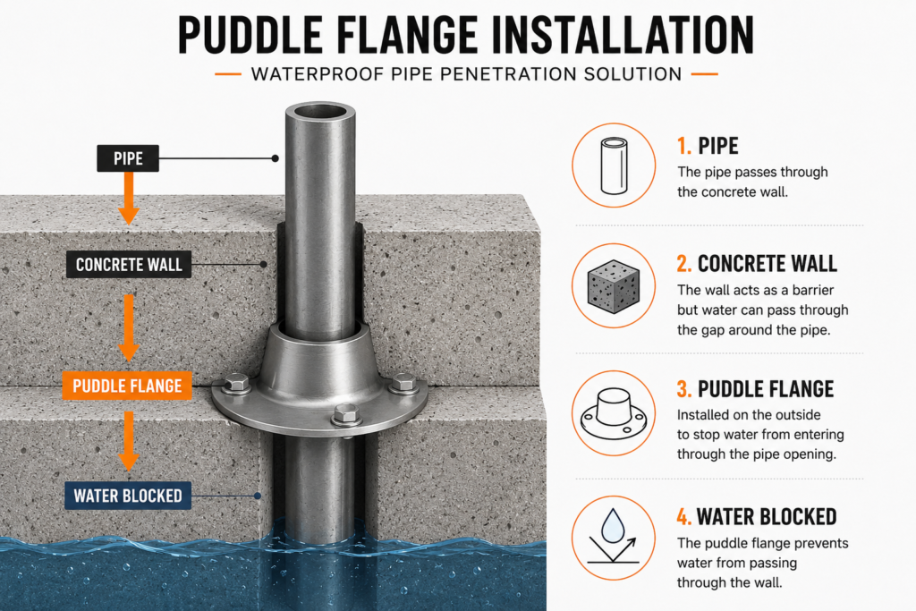puddle flange installation by precise lift and conveyors