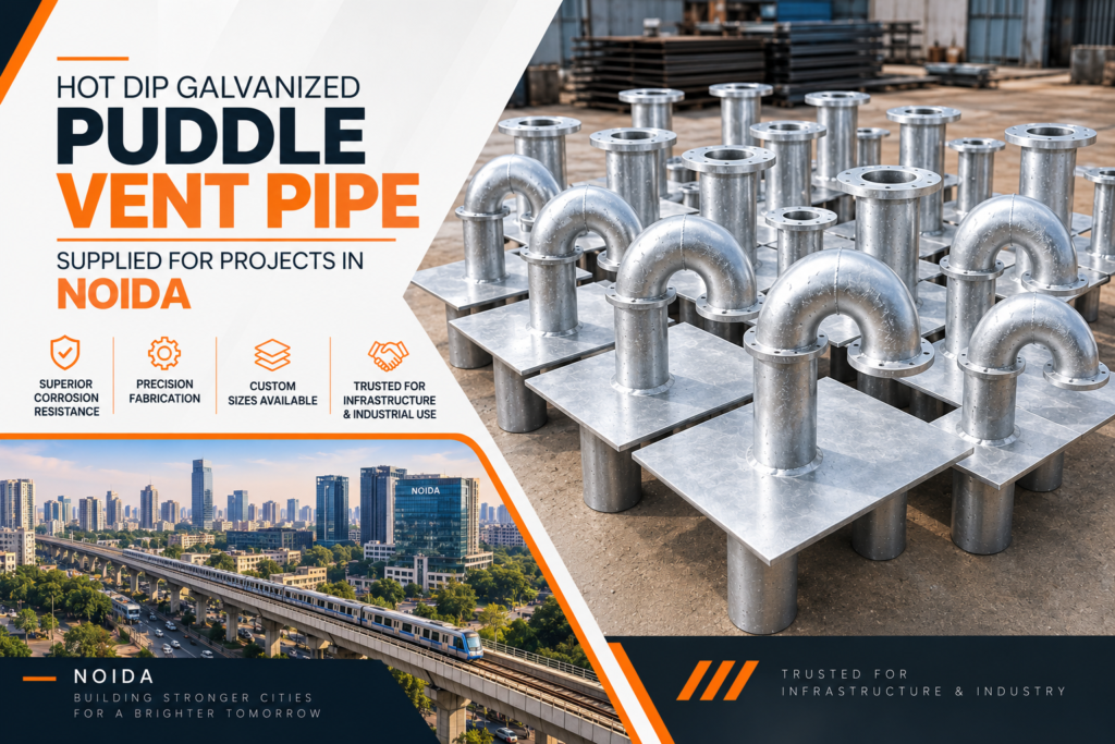 hot dip galvanized puddle vent pipe made by precise lifts and conveyors in noida