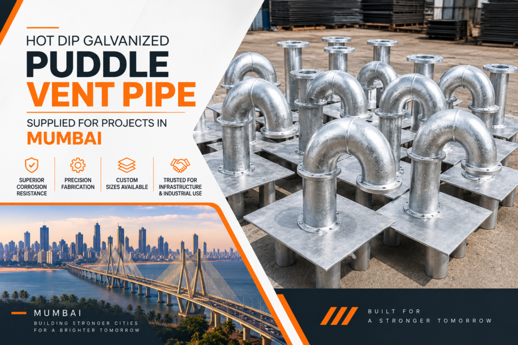 hot dip galvanized puddle vent pipe made by precise lifts and conveyors in mumbai
