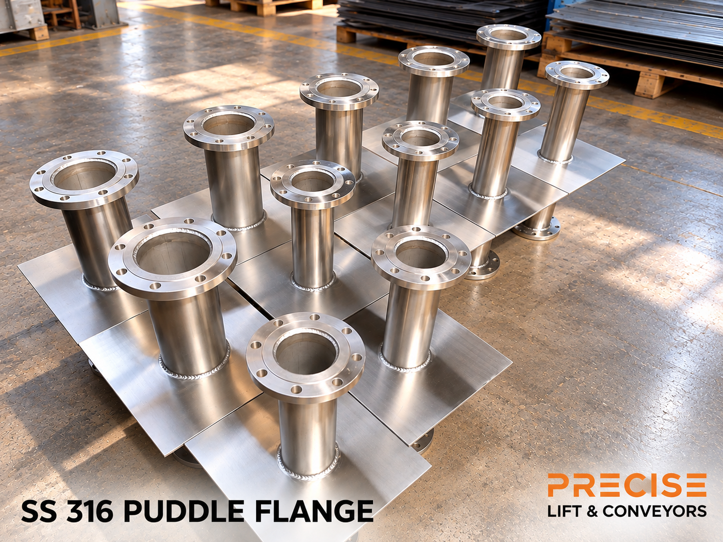 ss 316 puddle flange by precise lift and conveyors